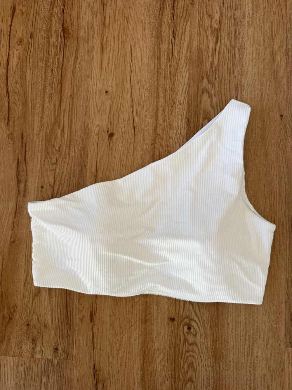 White Ribbed One-Shoulder Bikini Top